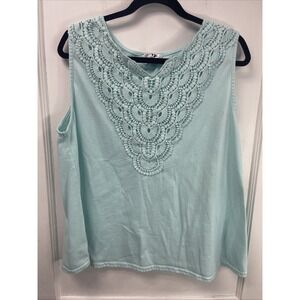 C&K Designs Womens 2X Blue Embroidery Floral Round Neck Sleeveless Blouse